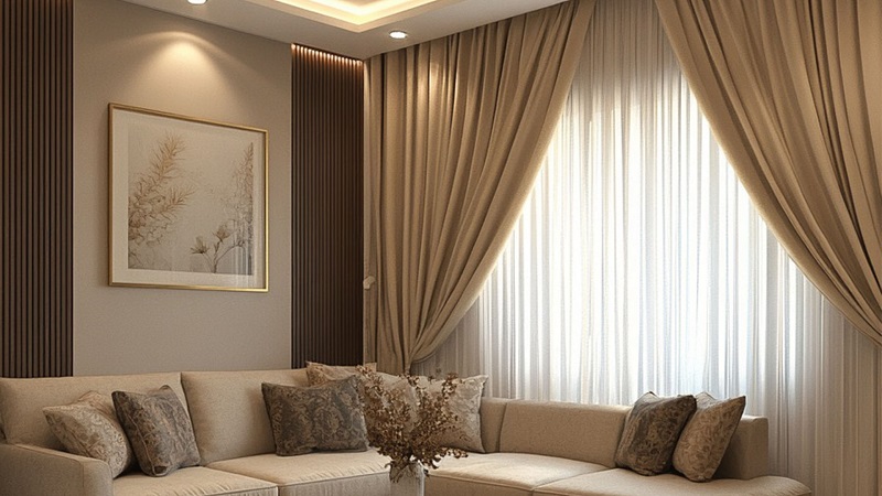 Fresh Curtain Color Ideas for Beige Walls and Brown Furniture